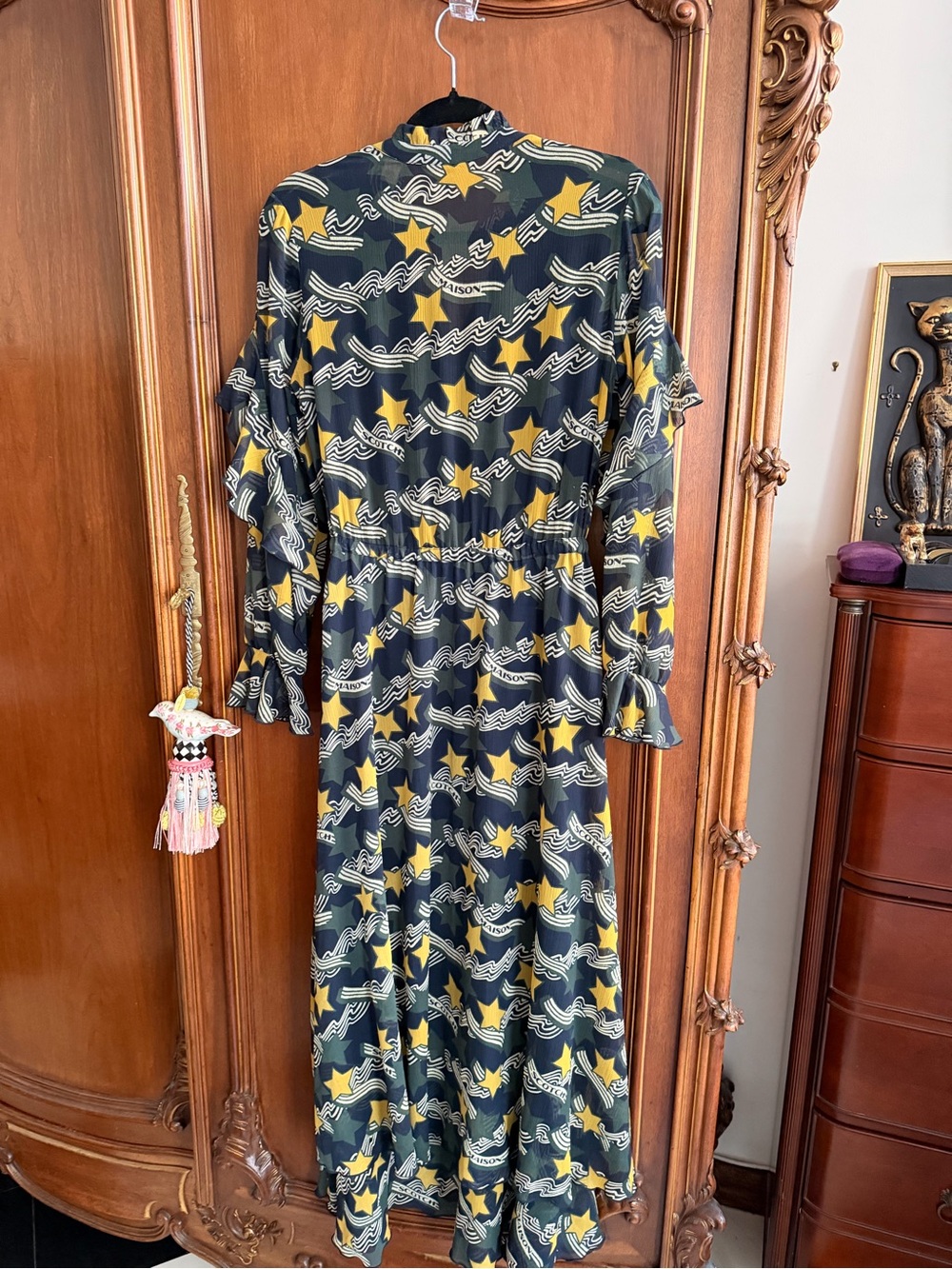Scotch & Soda Yellow & Green Star Navy Print Ruffle Maxi Dress Size Small - Picture 5 of 7